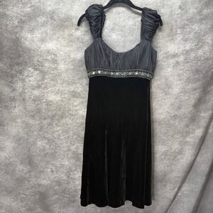 Badgley Mischka Babydoll Slip Dress Size 4 Black Velvet Silk Beaded Whimsigoth